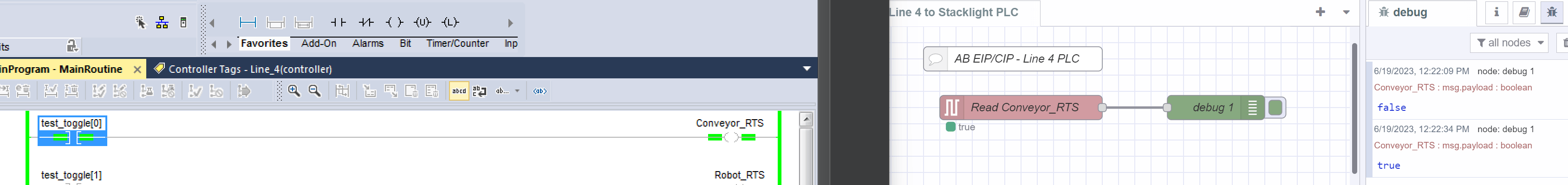 Screenshot showing the eth-ip node output in Debug panel after Toggle Screenshot showing the eth-ip node output in Debug panel after Toggle