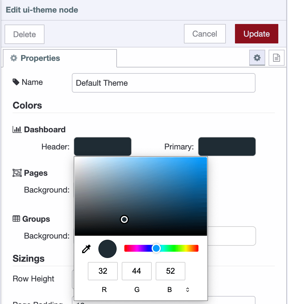 Color tool for selecting colors for the theme